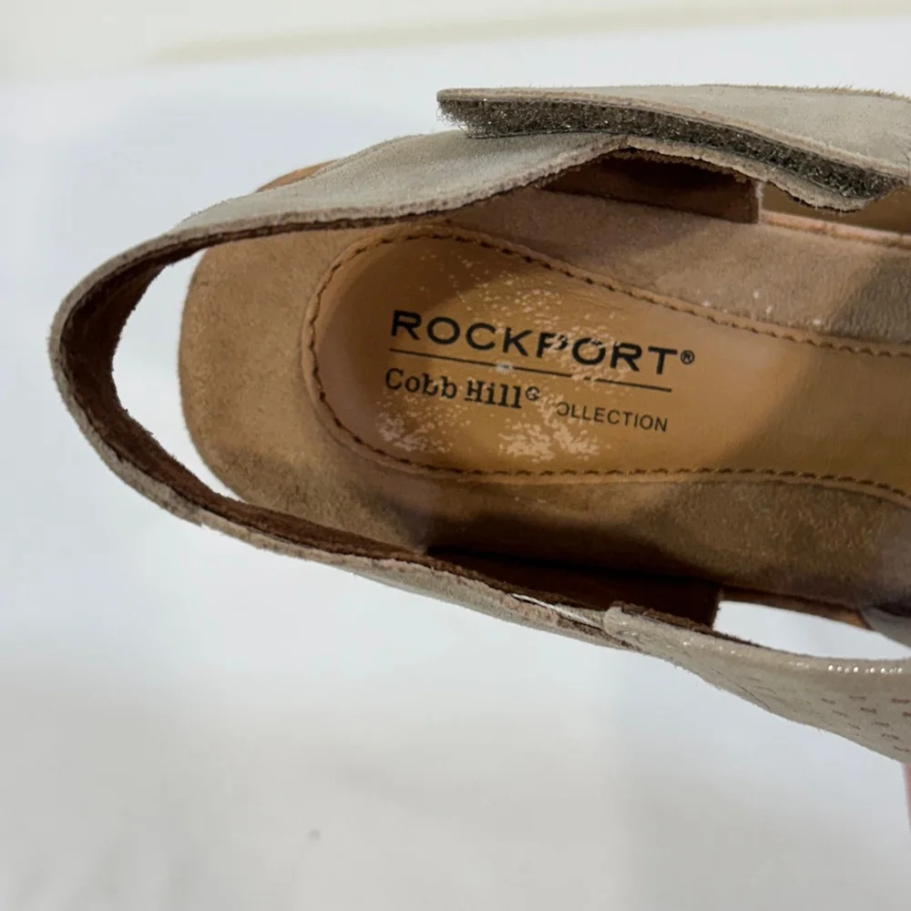 Rockport Cork Wedge Sandals Women’s Size 8 Crisscross Strappy Taupe Brown Gray